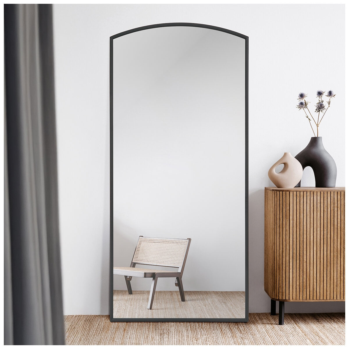 Life In Style Black Floor Mirror 760x1650mm Arched Top Sleek Metal Frame - SuperSaverAU - view 7