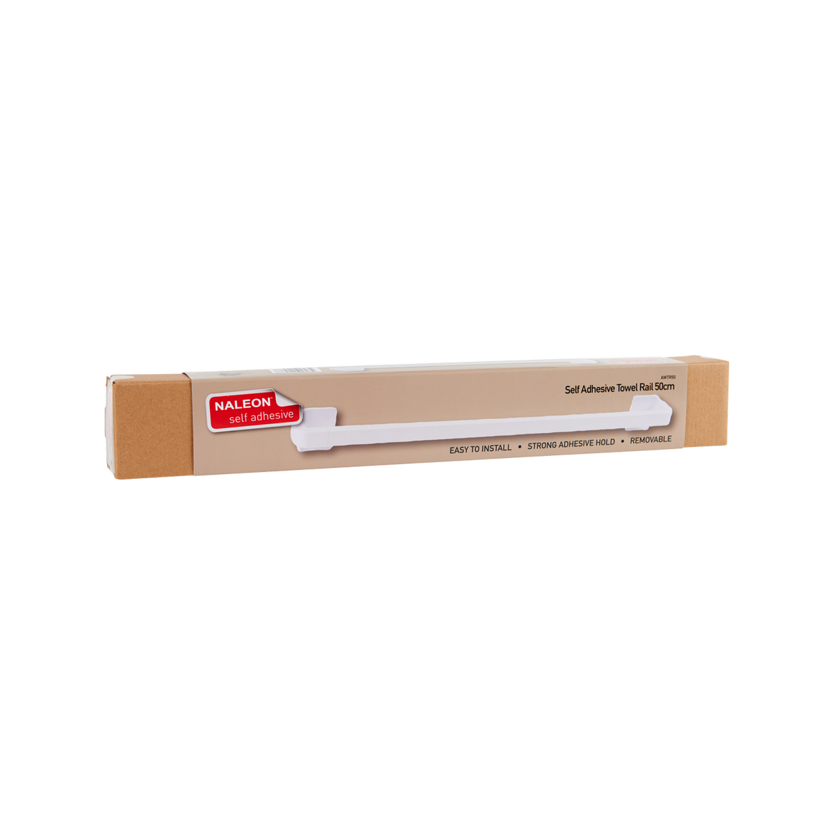 Naleon 50cm Self Adhesive Towel Rail - White - Durable ABS Plastic - Easy Installation - SuperSaverAU - view 2