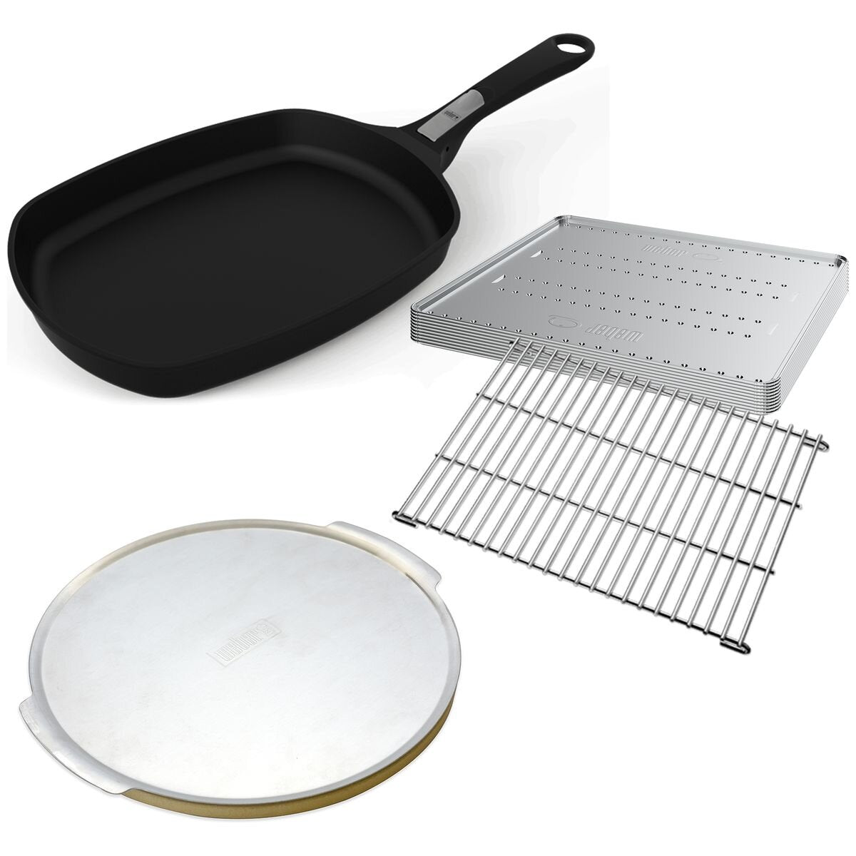Weber Family Q Starter Pack - Trivet, 10 Convection Trays, Pizza Stone and Frying Pan - 1500310