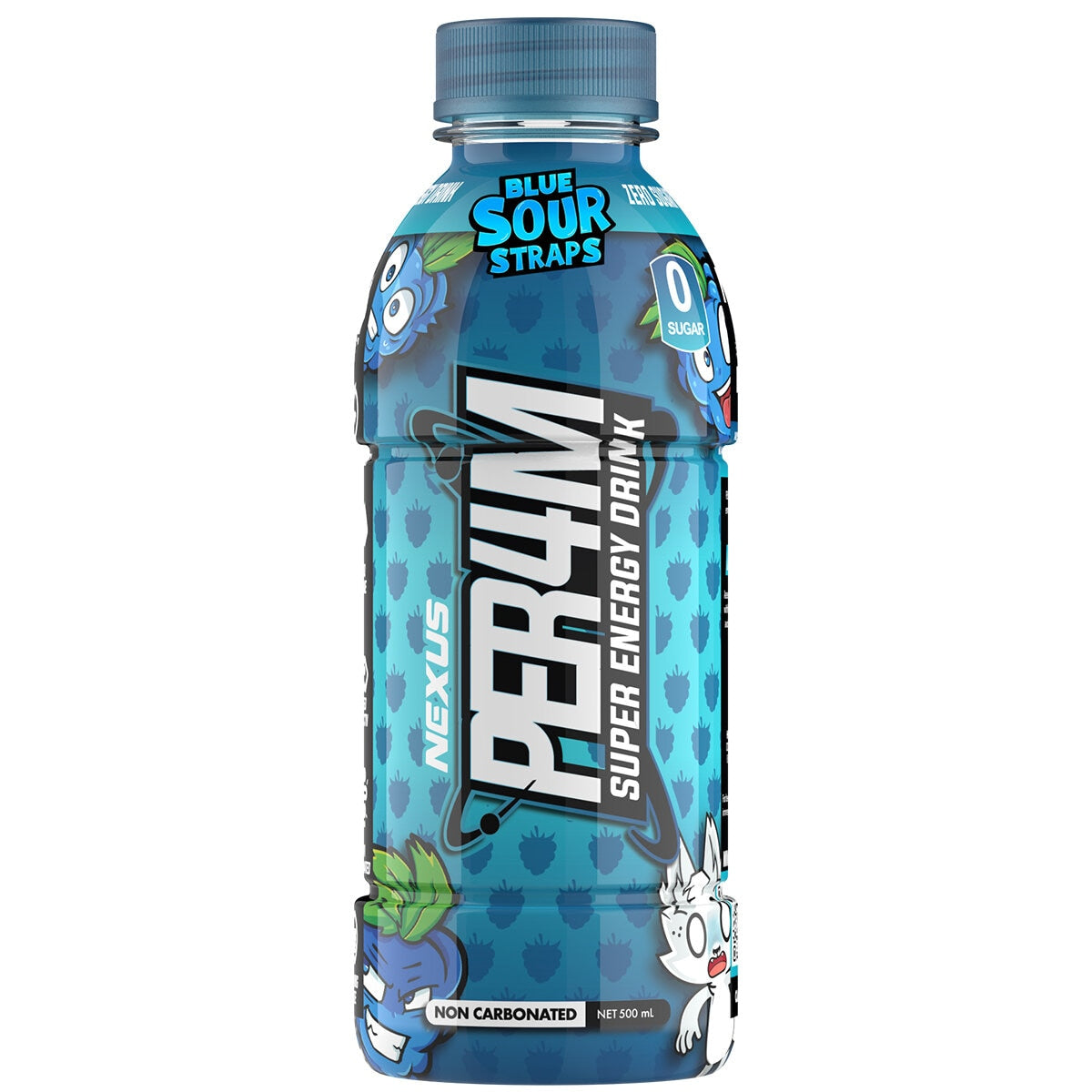 Nexus Sports Nutrition Per4m Pre-Workout Drink Blue Sour Straps 500ml - Caffeine, Senactive, L-Tyrosine, L-Theanine, Beta Alanine