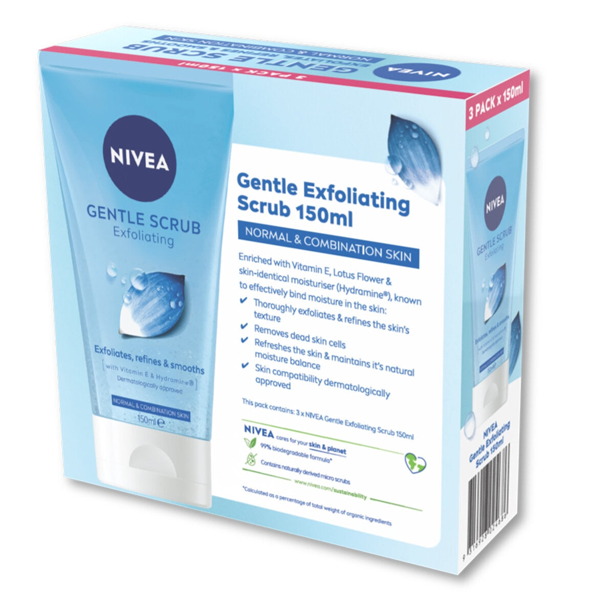 NIVEA Gentle Exfoliating Face Scrub 3 x 150ml with Lotus Flower & Vitamin E - SuperSaverAU - view 2
