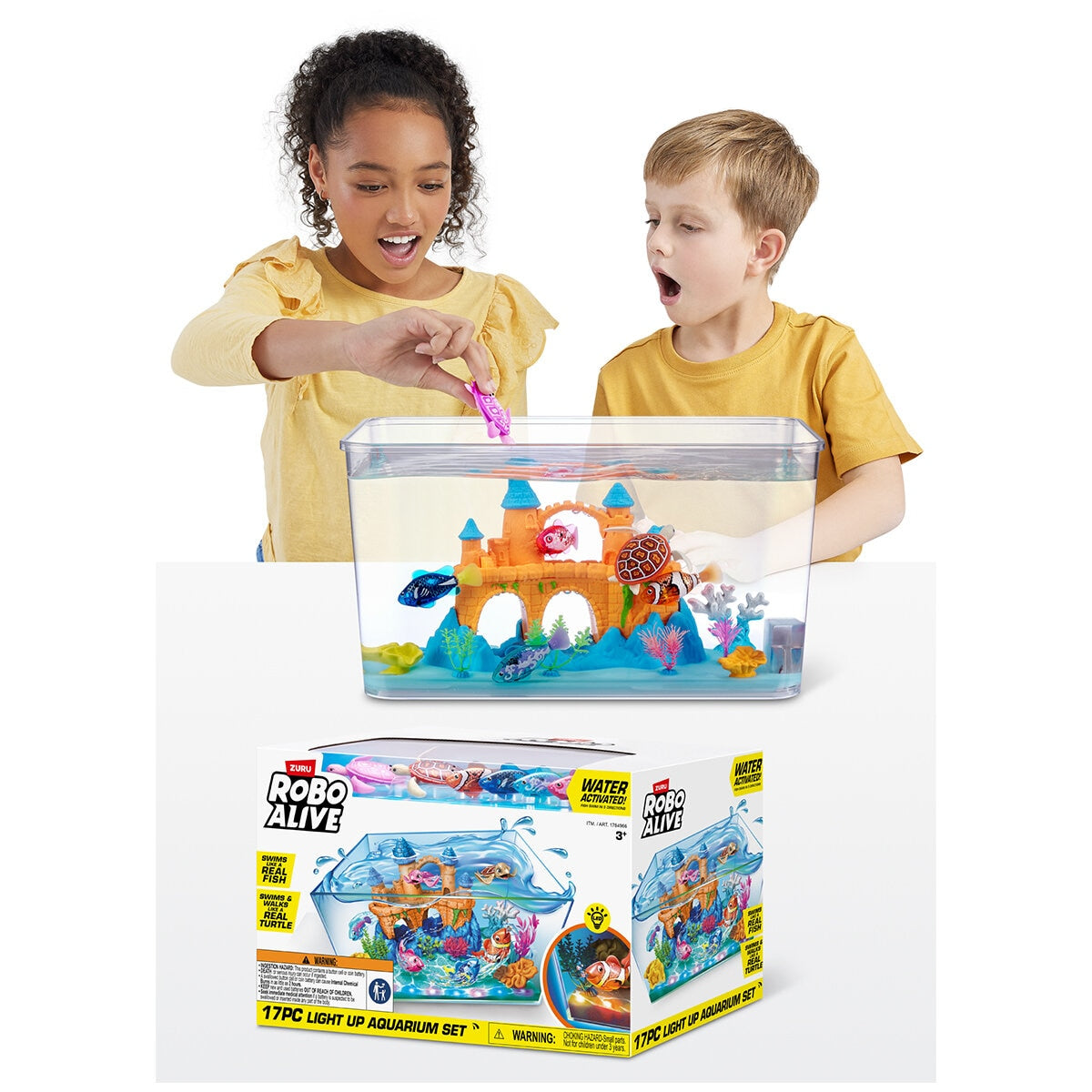 ZURU Robo Alive Light Up Aquarium Set | 3.1 Gallons | Robotic Fish & Turtles | LED Technology | 17-Piece Playset