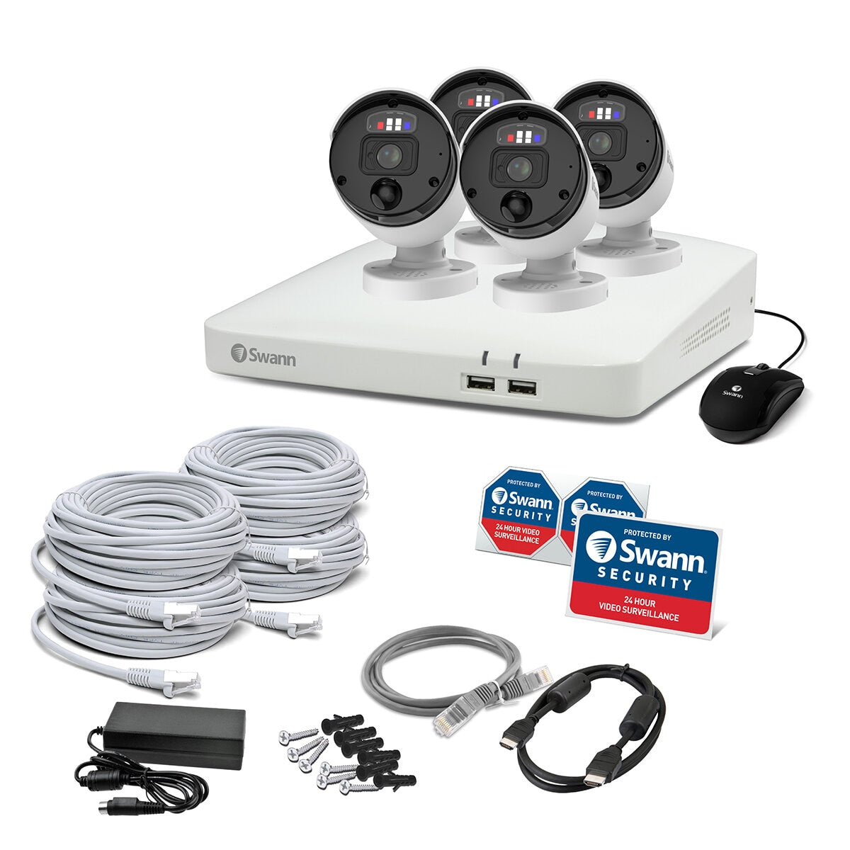 Swann 4K NVR Pro Series SWNVK-88990W4-AU | 4 Facial Recognition Cameras, 2TB HDD, Colour Night Vision, 2 Way Audio