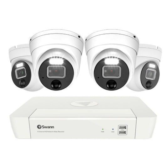 Swann 4 Camera 8 Channel 4K Master-Series NVR SWNVK-87680W4DWL-AU Night Vision Motion Detection Audio Recording 1TB HDD Dropbox Integration Person Detection Face Intrusion Detection Smart Alerts 130ft Night Vision