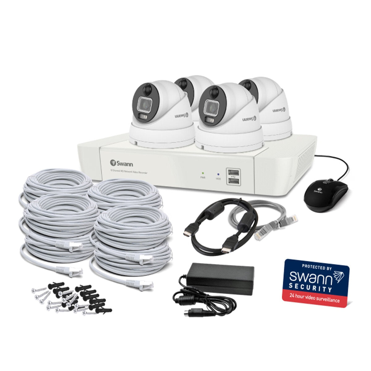 Swann 4 Camera 8 Channel 4K Master-Series NVR SWNVK-87680W4DWL-AU Night Vision Motion Detection Audio Recording 1TB HDD Dropbox Integration Person Detection Face Intrusion Detection Smart Alerts 130ft Night Vision