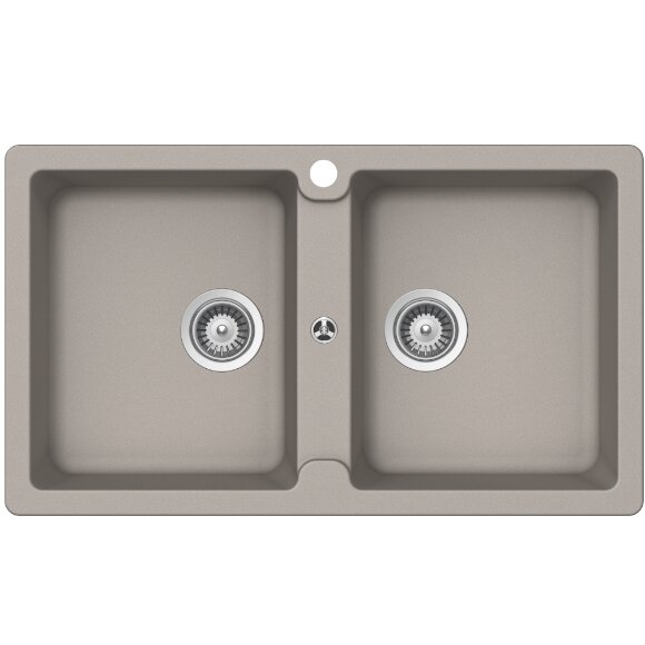 Abey Cristalite Plus double bowl sink with taphole, no drainer - top or undermount - Concrete Grey - TN200C