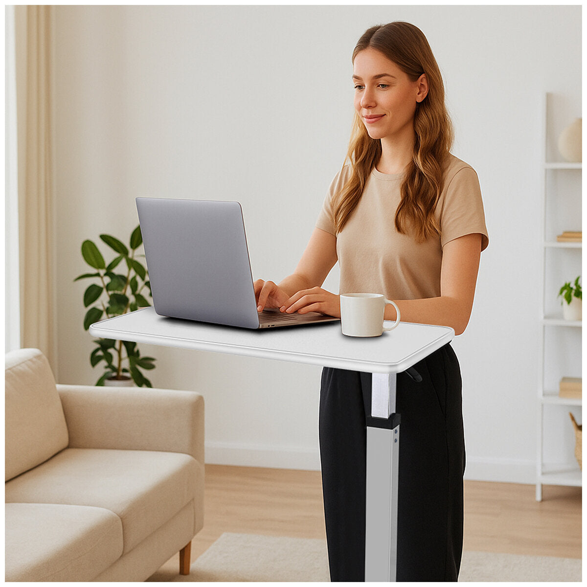 Altus Adjustable Overbed Table 79-110 cm with Rolling Lockable Wheels, White - SuperSaverAU - view 7
