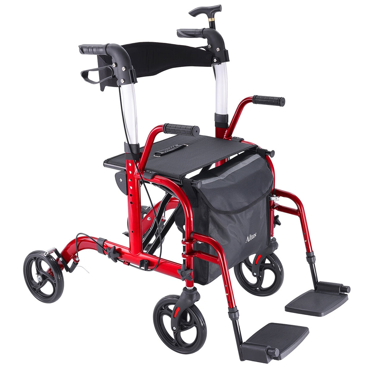 Altus 2 In 1 Mobility Rollator & Transit Wheelchair Red, 136 kg Capacity, Foldable - SuperSaverAU - view 1