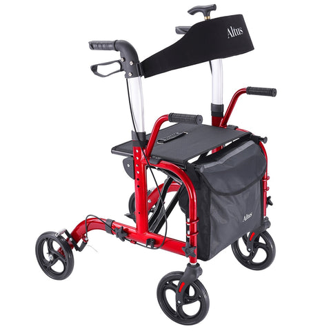 Altus 2 In 1 Mobility Rollator & Transit Wheelchair Red, 136 kg Capacity, Foldable - SuperSaverAU - view 2