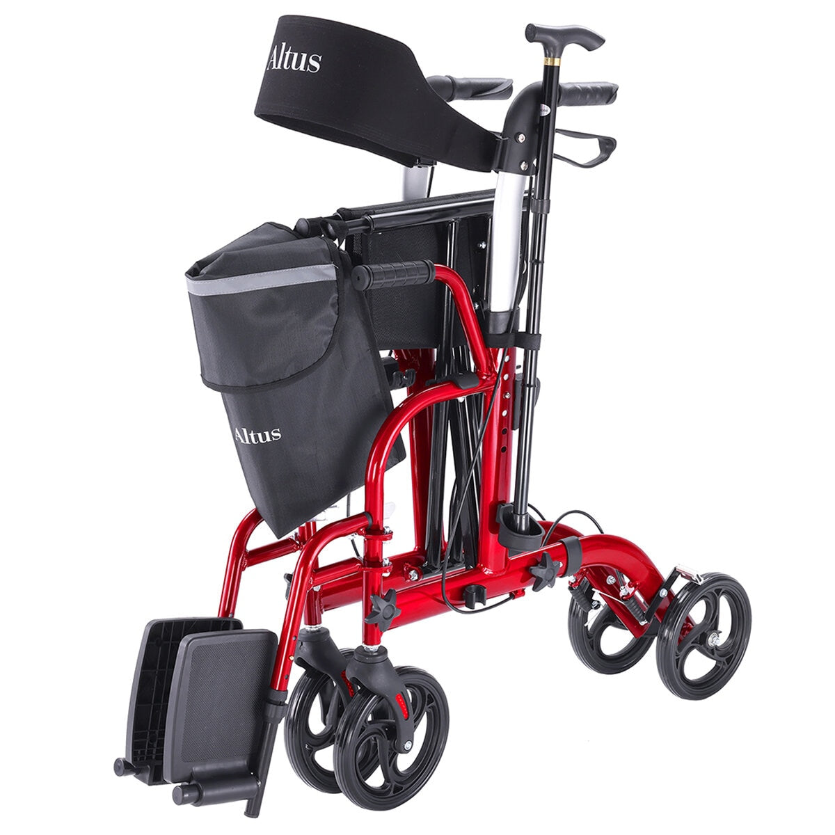 Altus 2 In 1 Mobility Rollator & Transit Wheelchair Red, 136 kg Capacity, Foldable - SuperSaverAU - view 4