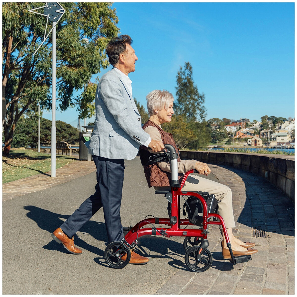 Altus 2 In 1 Mobility Rollator & Transit Wheelchair Red, 136 kg Capacity, Foldable - SuperSaverAU - view 6