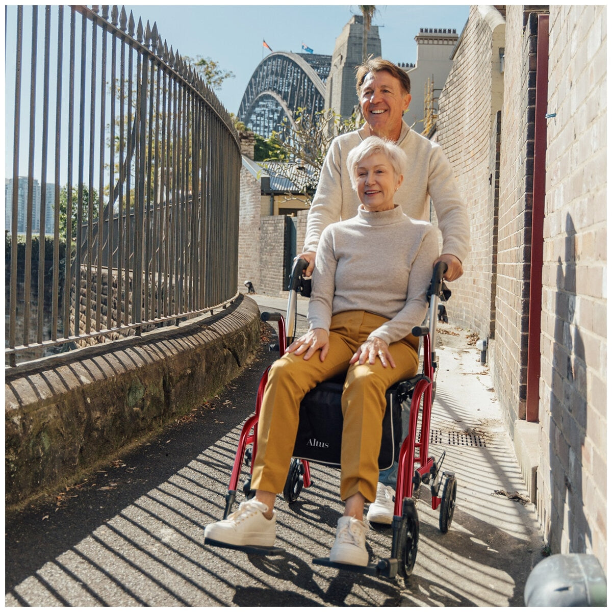 Altus 2 In 1 Mobility Rollator & Transit Wheelchair Red, 136 kg Capacity, Foldable - SuperSaverAU - view 7