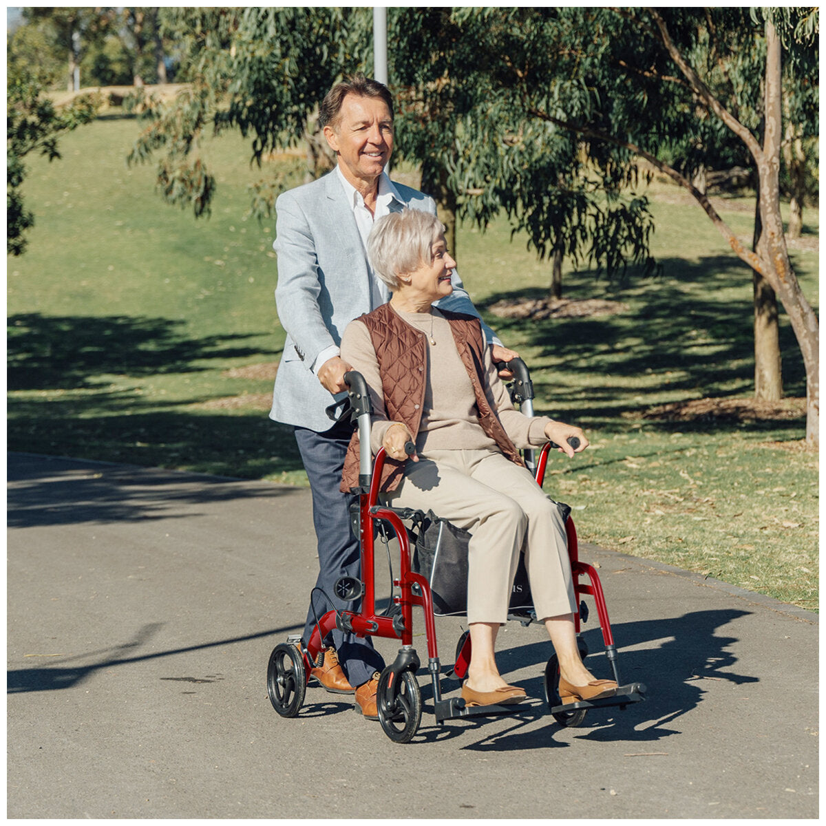 Altus 2 In 1 Mobility Rollator & Transit Wheelchair Red, 136 kg Capacity, Foldable - SuperSaverAU - view 8