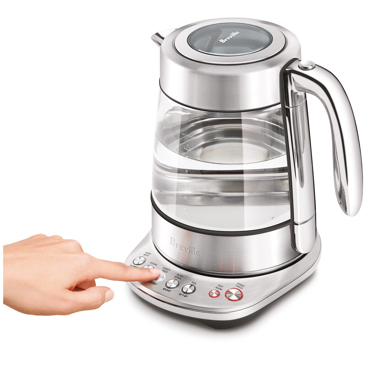Breville the Smart Crystal Luxe Glass Kettle - Five Temperature Settings, Keep Warm, 2400W - BKE855BSS