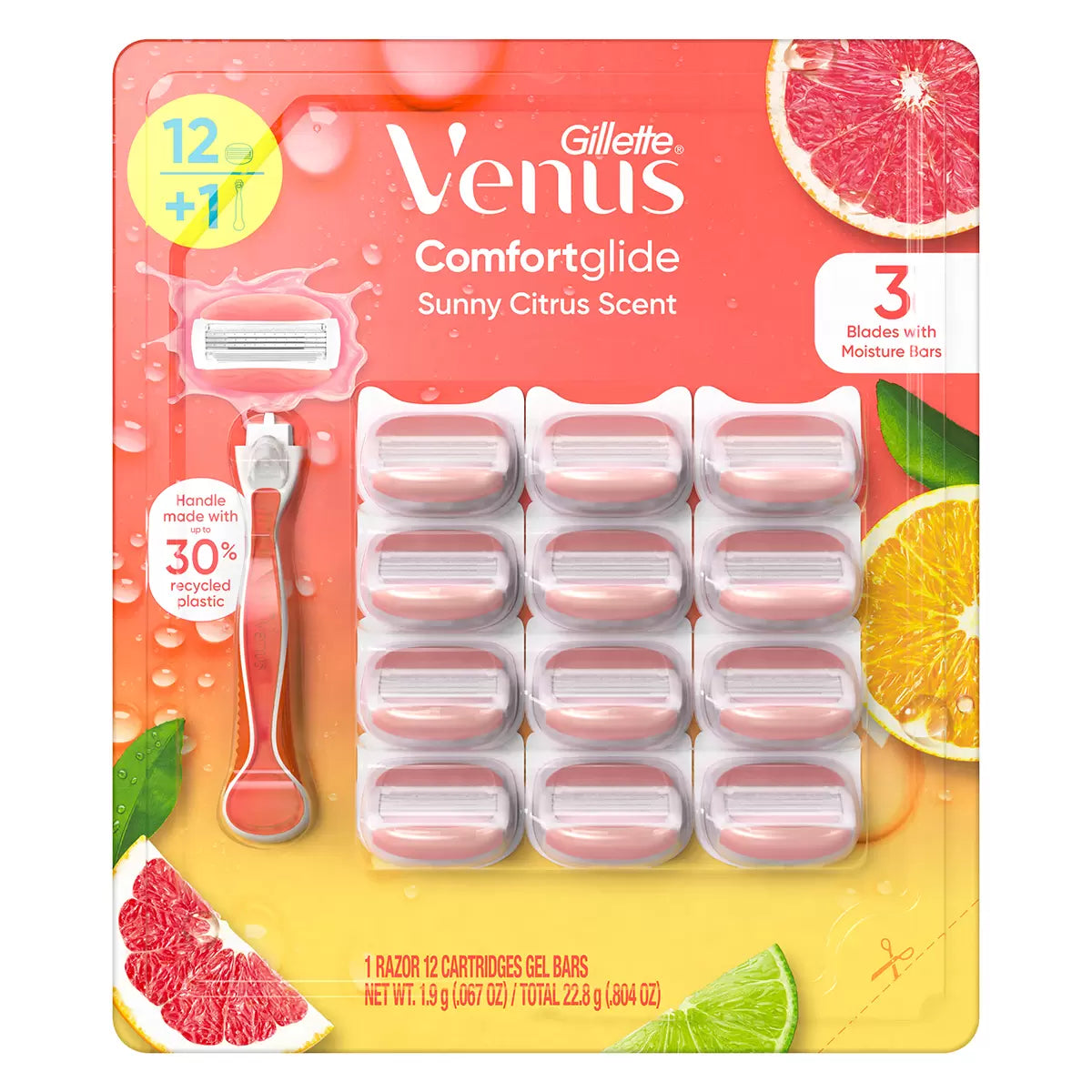 Gillette Venus Comfortglide Sunny Citrus Razor + 12 Cartridges - SuperSaverAU - view 1