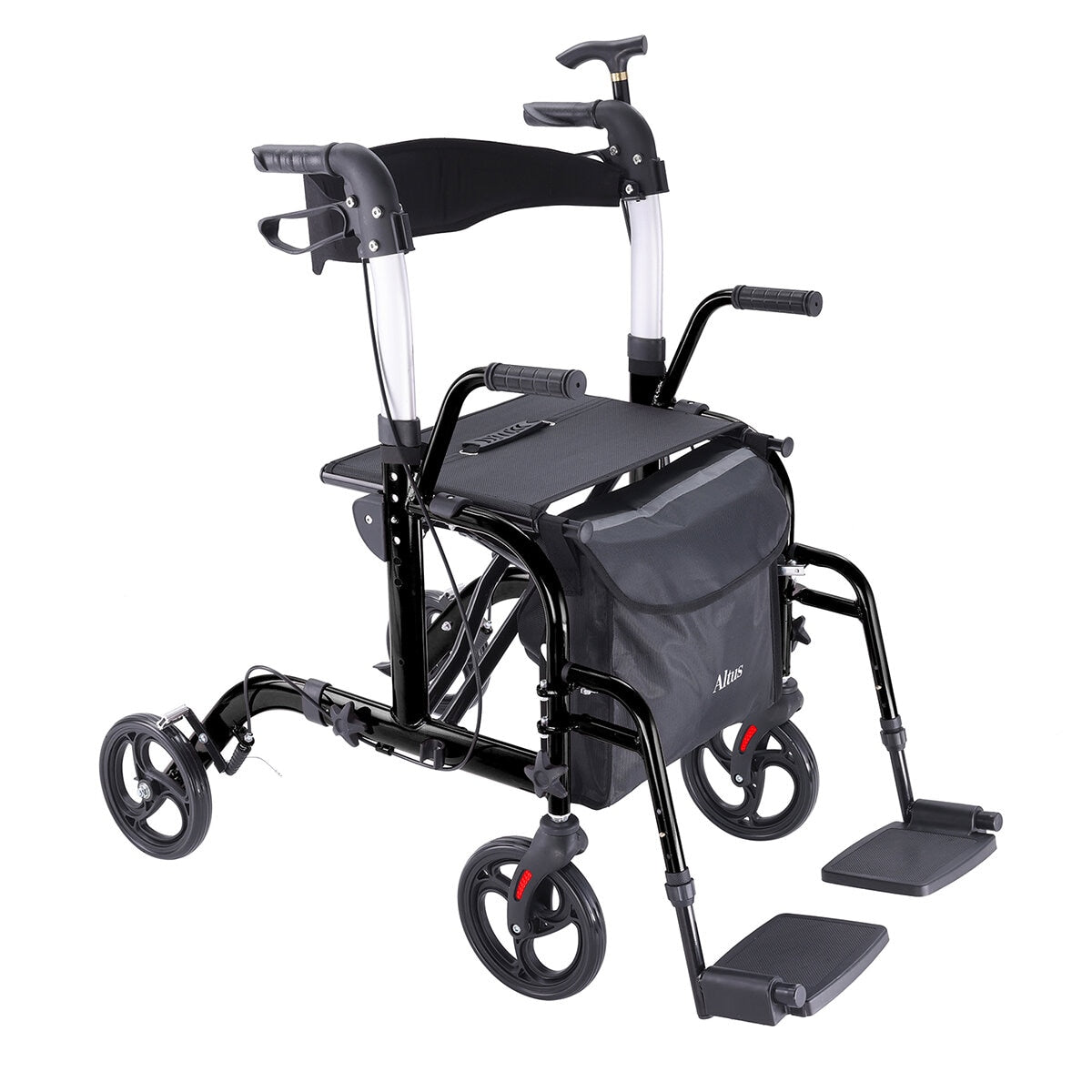 Altus 2-in-1 Mobility Rollator & Transit Wheelchair Black, 136kg Capacity, Foldable - SuperSaverAU - view 1