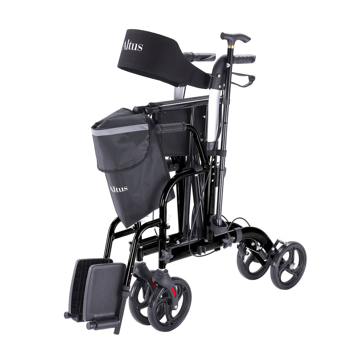 Altus 2-in-1 Mobility Rollator & Transit Wheelchair Black, 136kg Capacity, Foldable - SuperSaverAU - view 4