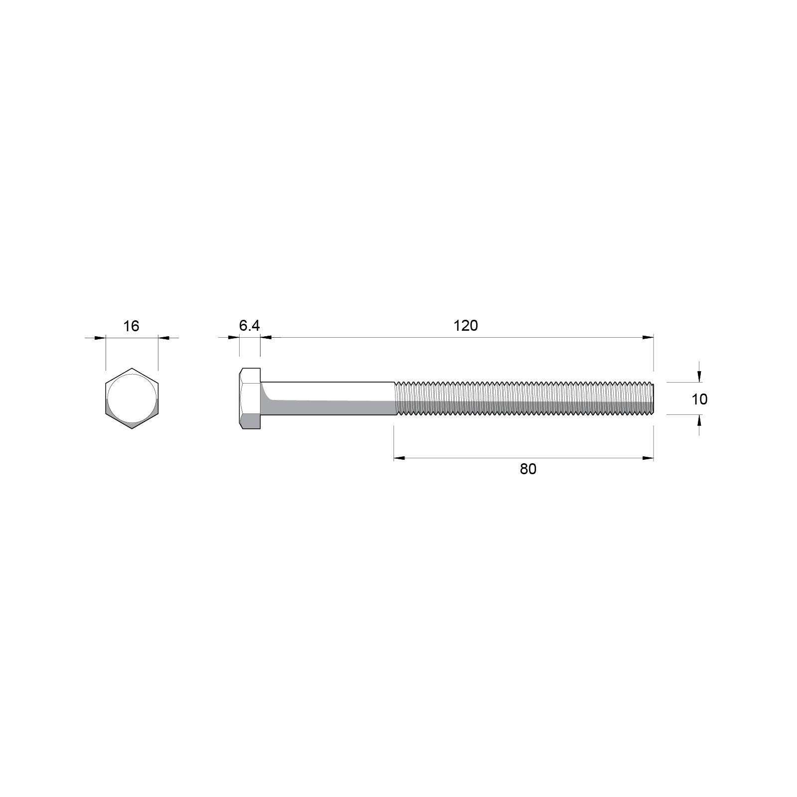 Zenith M10 x 120mm Hot Dip Galvanised Hex Head Bolt & Nut - 4.6 Grade Steel