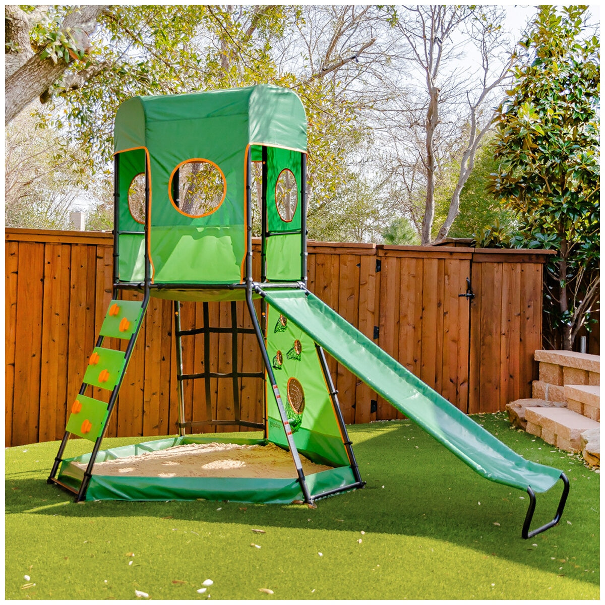 Gobaplay SummitPro Climbing Tower GP0020 with Slide, Cornhole, Sandbox, Ages 3+
