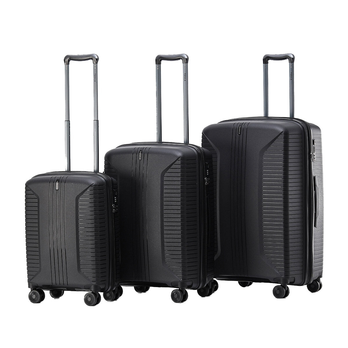 Tosca Pegasus Luggage Set Black 3 Piece with TSA Lock, Expanders & Wheels - SuperSaverAU - view 2