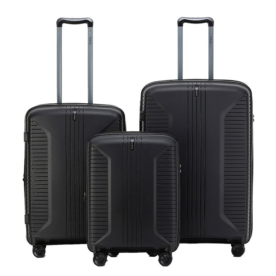 Tosca Pegasus Luggage Set Black 3 Piece with TSA Lock, Expanders & Wheels - SuperSaverAU - view 1