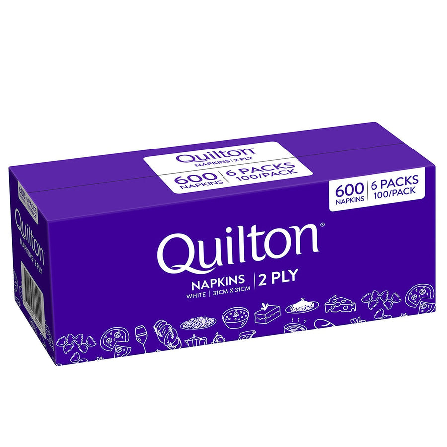 Quilton 2 Ply White Napkin 600 Pack - Soft, Strong, Ideal for Food Spills - SuperSaverAU - view 1