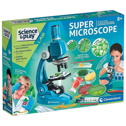Clementoni Science And Play Super Microscope Kit with Professional 1,200x Magnification, LED Light, and 50+ Experiments