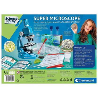 Clementoni Science And Play Super Microscope Kit with Professional 1,200x Magnification, LED Light, and 50+ Experiments