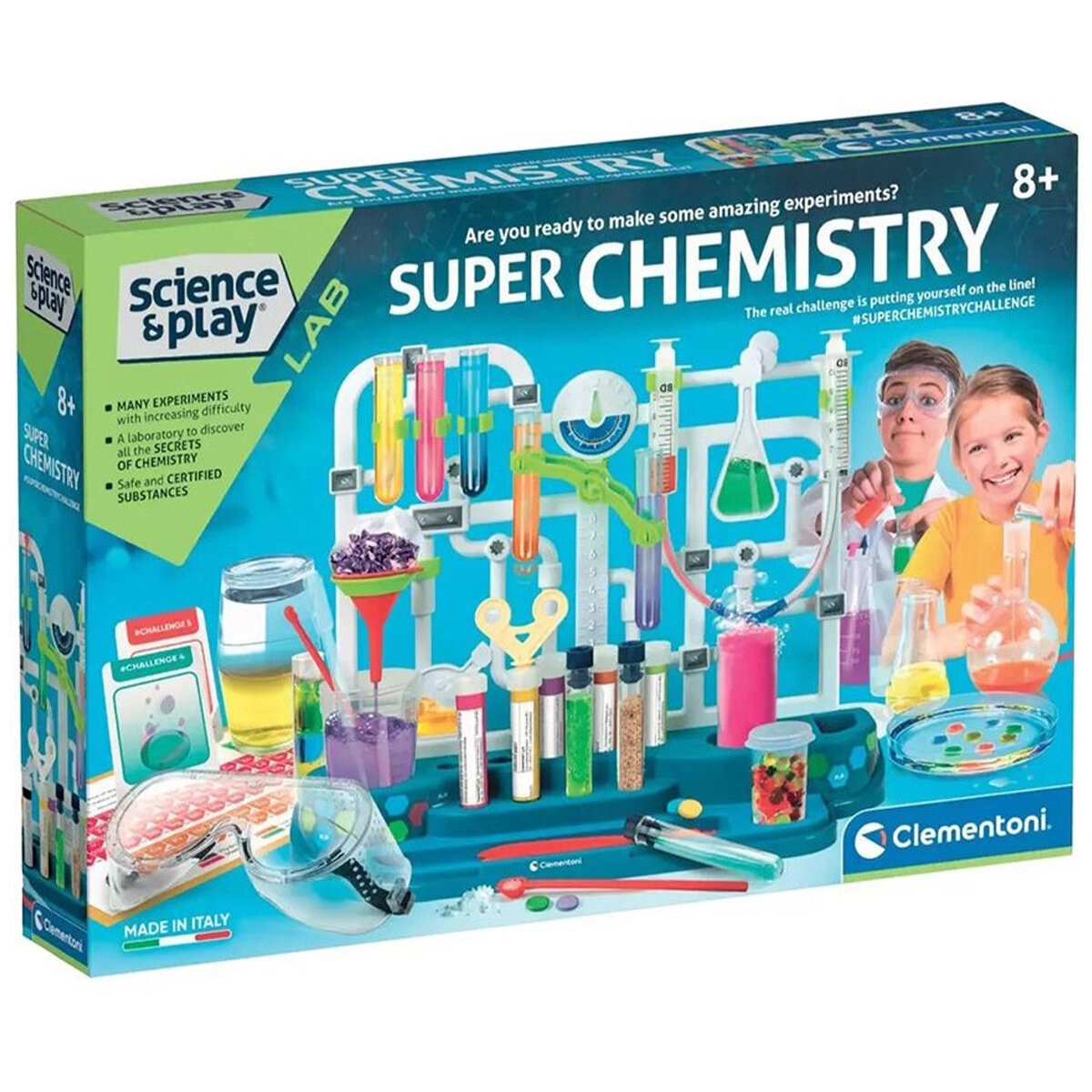 Clementoni Super Chemistry Lab Set with Real Scientist Instruments, Unique Design, Manual with 5 Experiments - Science And Play