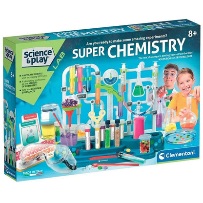 Clementoni Super Chemistry Lab Set with Real Scientist Instruments, Unique Design, Manual with 5 Experiments - Science And Play