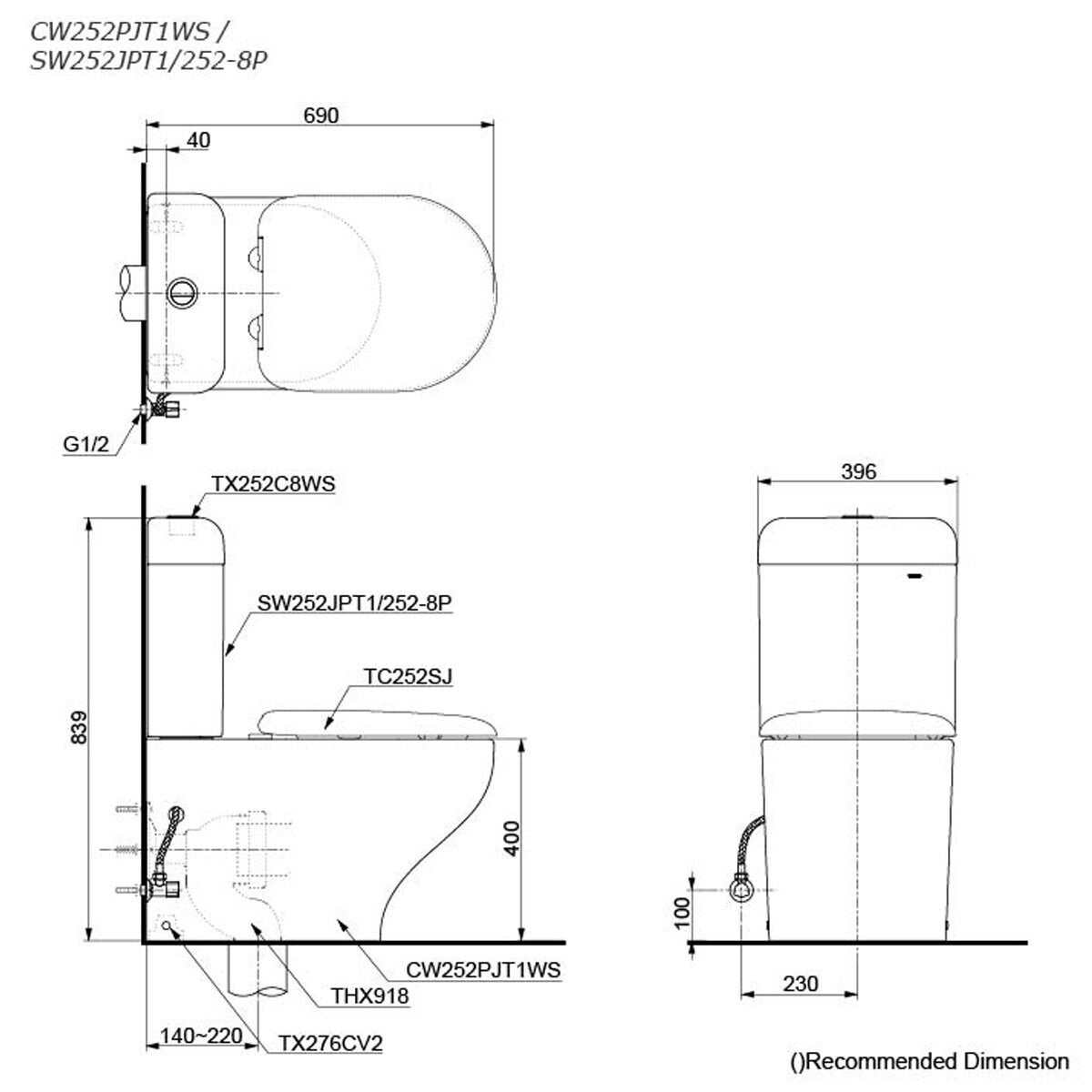 Toto Hayon Back To Wall Toilet Suite - Tornado Flush - Dual Flush - Soft Close Seat - HAYON-BTW-SCS