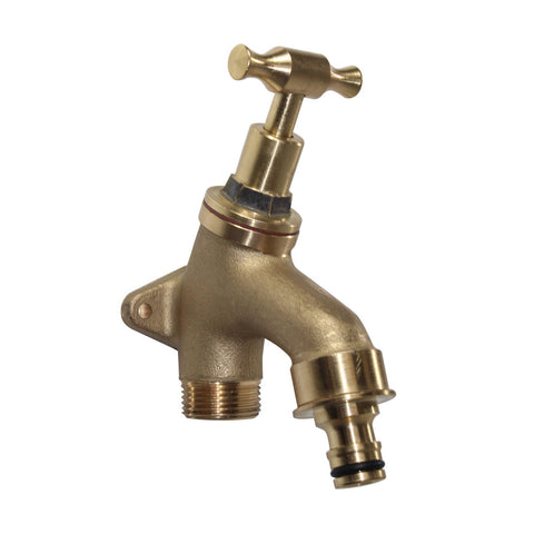 Fix-A-Tap Garden Tap 'N' Snap 19mm 3/4" Brass T-Handle Angled with Back Plate