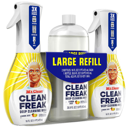 Mr. Clean Clean Freak Mist Lemon Zest 80791639, Multi-Surface Cleaner, 1.86L, 2 Sprays + Refill