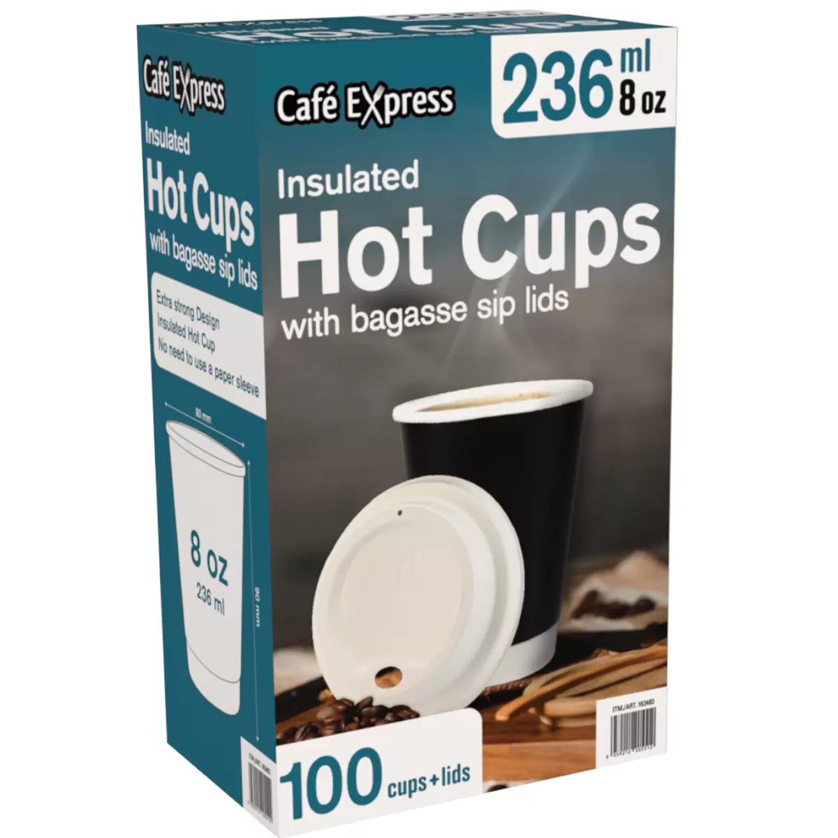 Cafe Express 100 Pack Takeaway Coffee Cups with Lids 236ml Double Wall — image 5