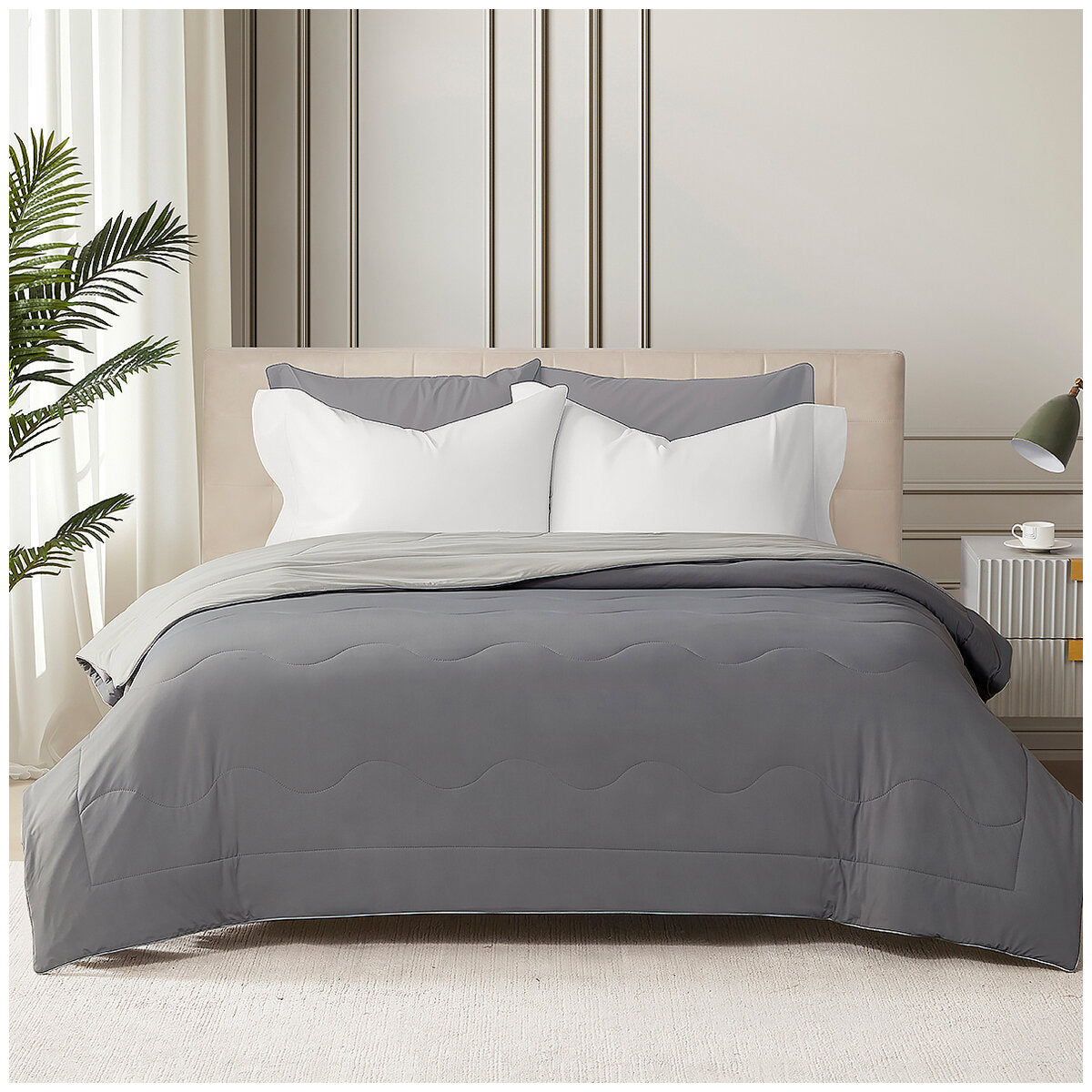Hotel Grand EternaCool Cooling Comforter Queen Grey 130511 - Lightweight, Cool Touch, Machine Washable