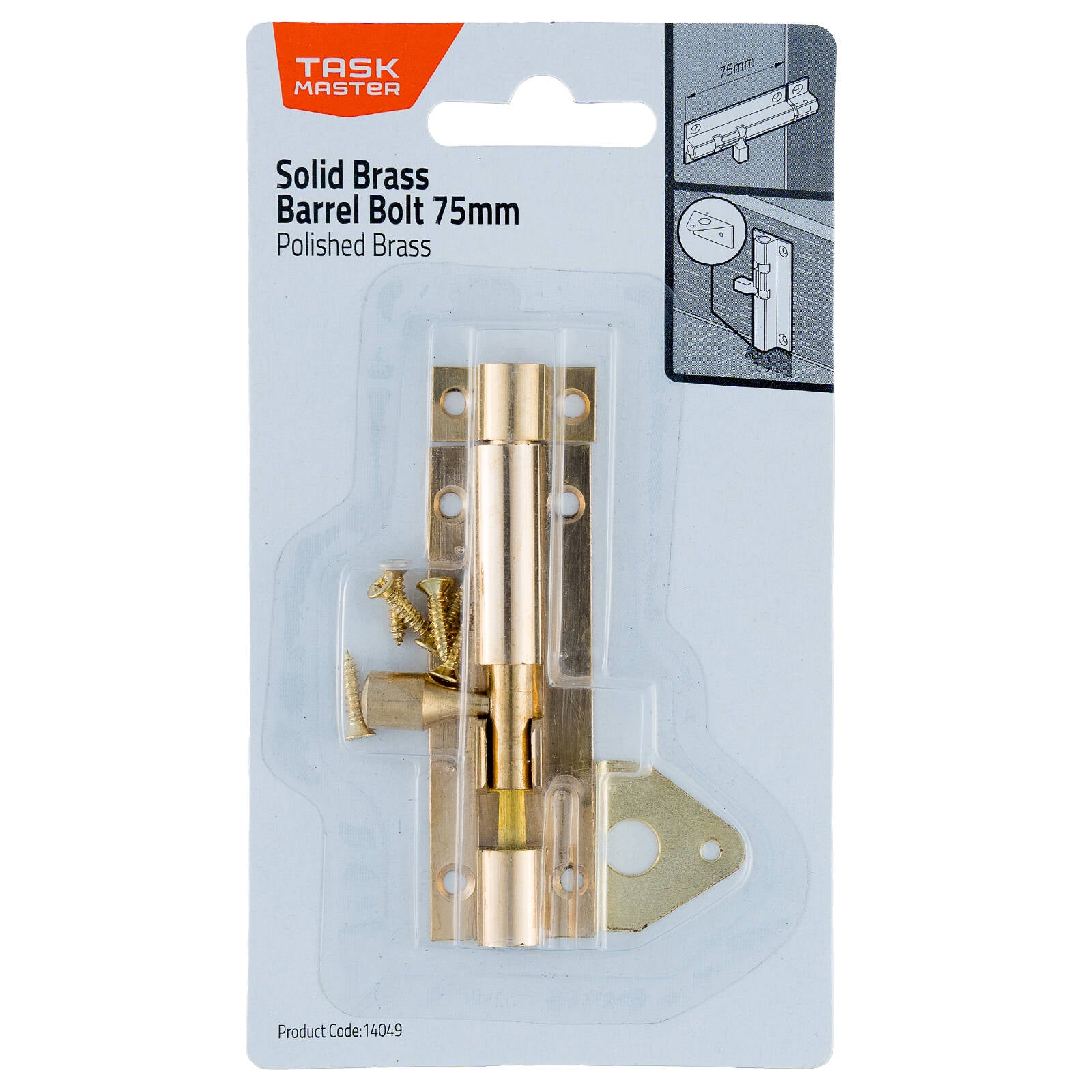 Taskmaster 75mm Polished Brass Barrel Bolt