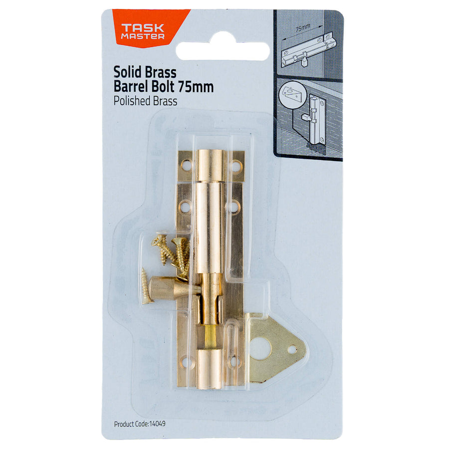 Taskmaster 75mm Polished Brass Barrel Bolt