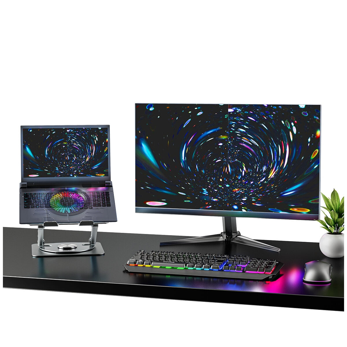 mbeat Stage S8 Rotating Laptop Stand with RGB Fan, USB Ports, Ergonomic Design - MB-STD-S8GRY