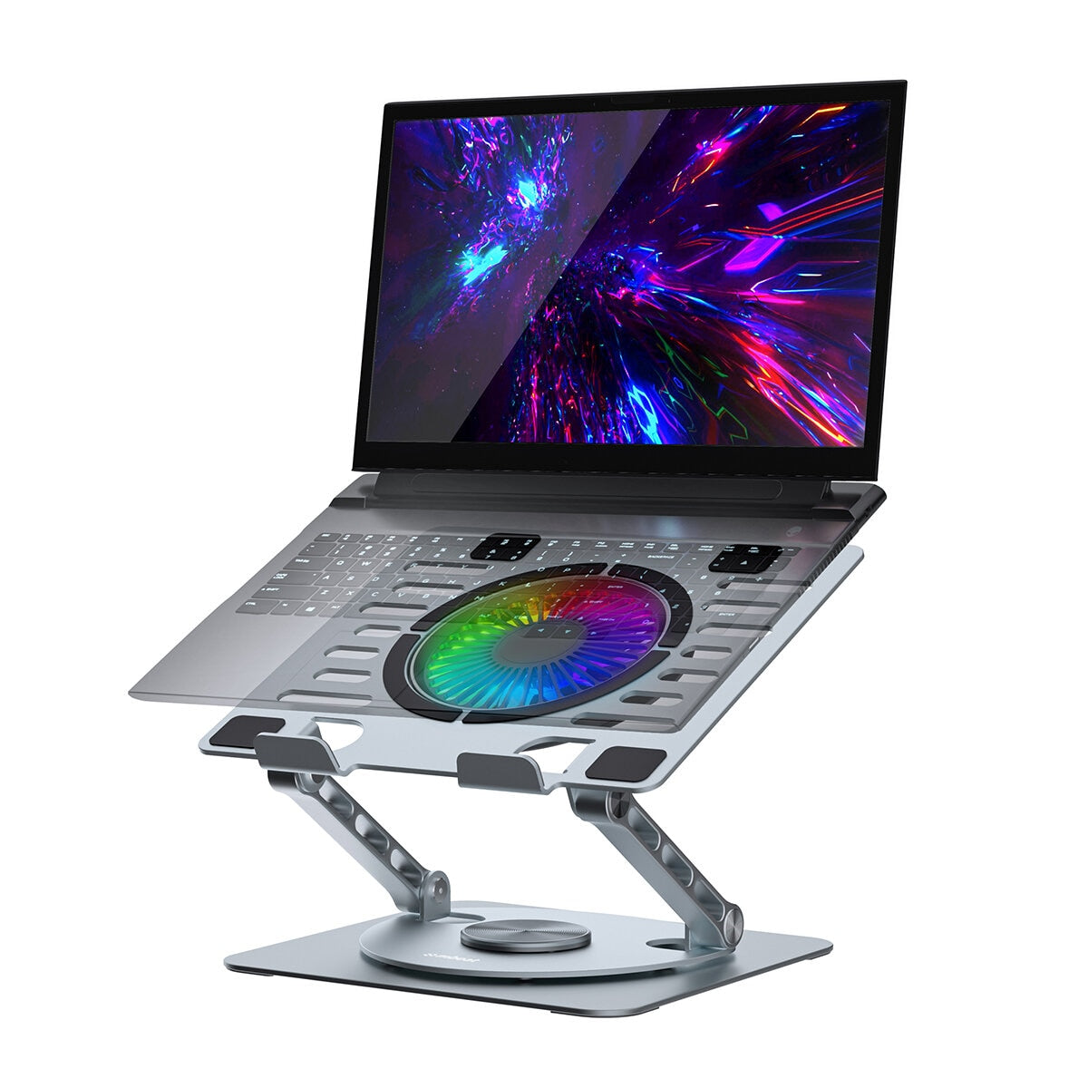 mbeat Stage S8 Rotating Laptop Stand with RGB Fan, USB Ports, Ergonomic Design - MB-STD-S8GRY