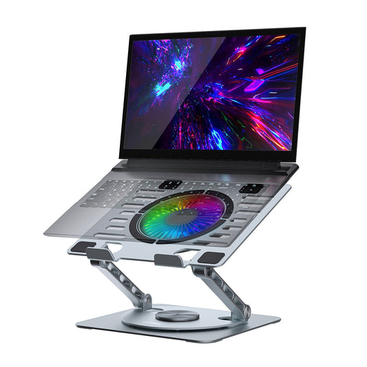 mbeat Stage S8 Rotating Laptop Stand with RGB Fan, USB Ports, Ergonomic Design - MB-STD-S8GRY