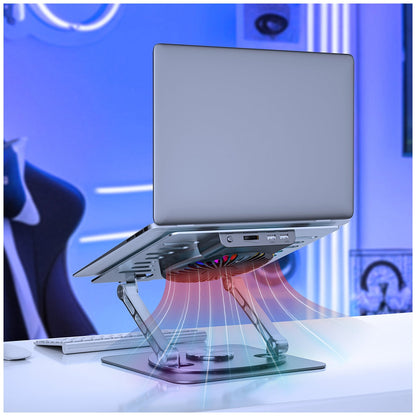 mbeat Stage S8 Rotating Laptop Stand with RGB Fan, USB Ports, Ergonomic Design - MB-STD-S8GRY