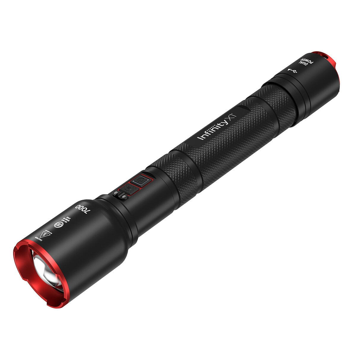 Infinity X1 7000 Lumen Dual Power Rechargeable Flashlight, USB, AA Batteries