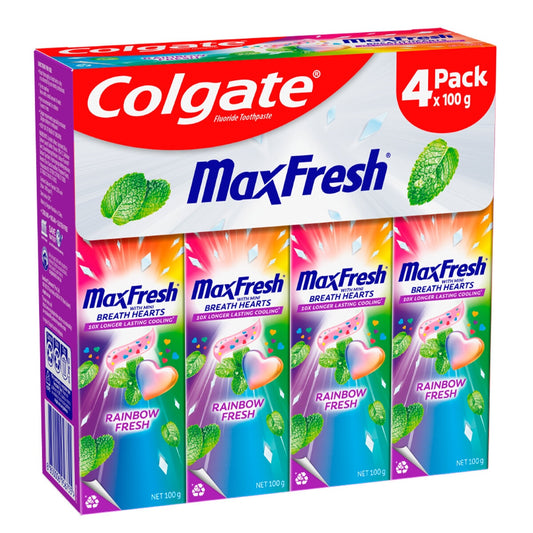 Colgate Max Fresh Rainbow Toothpaste 4x100g - Fluoride, Vegan, Long-Lasting Freshness