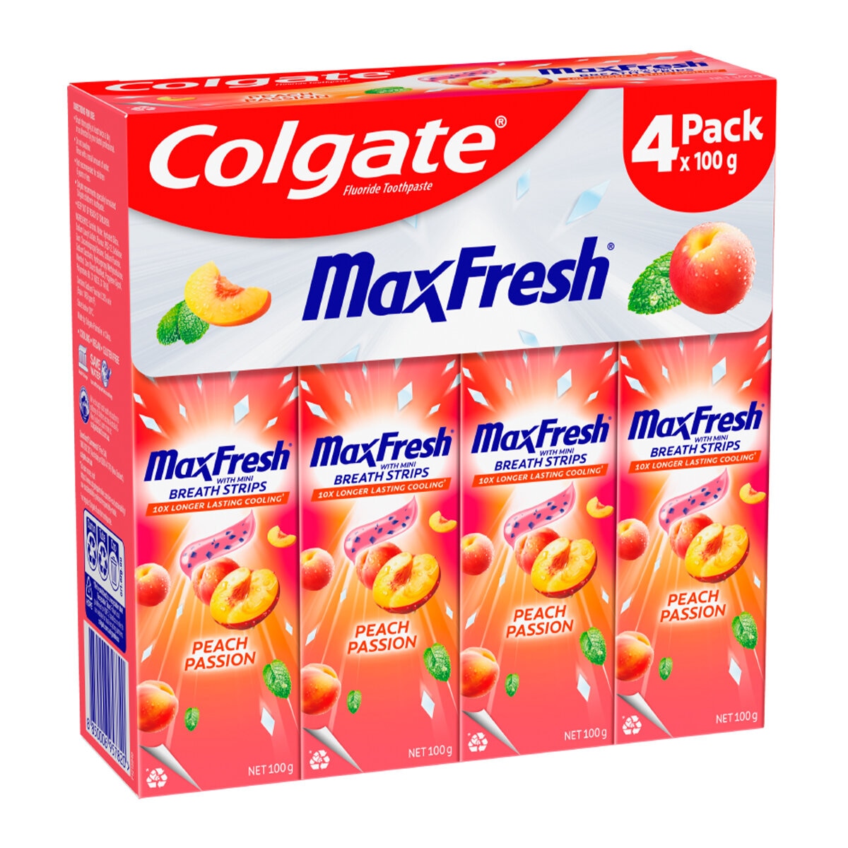 Colgate Max Fresh Peach Passion Toothpaste 4x100g - Long-Lasting Freshness, Model 61051553