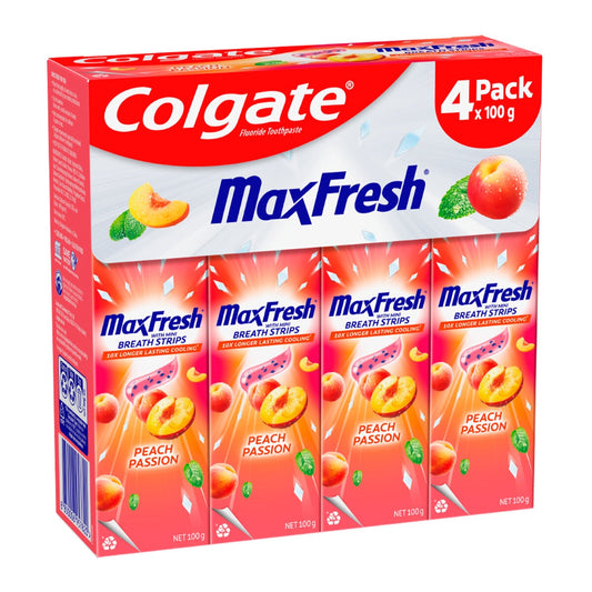 Colgate Max Fresh Peach Passion Toothpaste 4x100g - Long-Lasting Freshness, Model 61051553