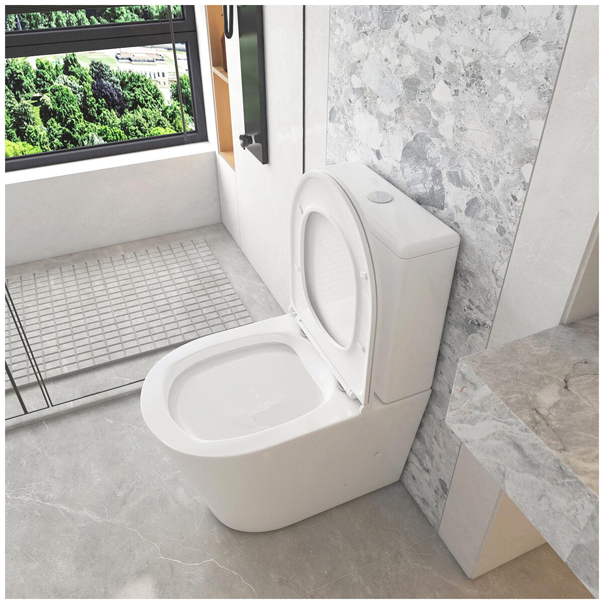Mercio Pani Back-to-Wall Toilet Suite 4 Star WELS Rimless Flush Gloss White