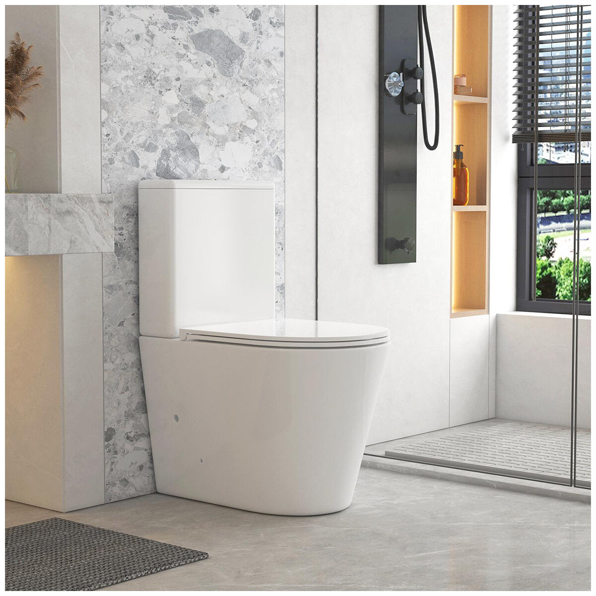 Mercio Pani Back-to-Wall Toilet Suite 4 Star WELS Rimless Flush Gloss White