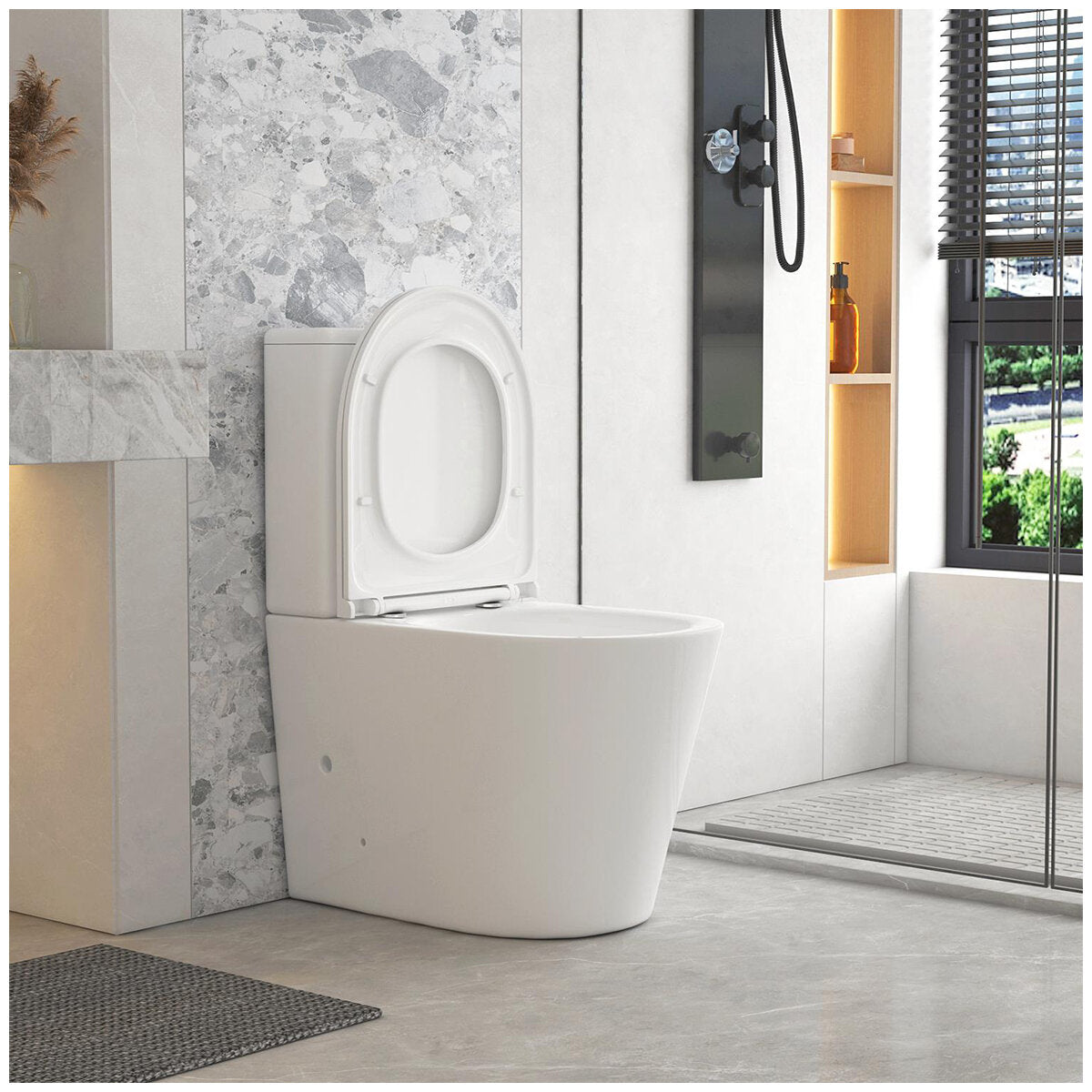 Mercio Pani Back-to-Wall Toilet Suite 4 Star WELS Rimless Flush Gloss White