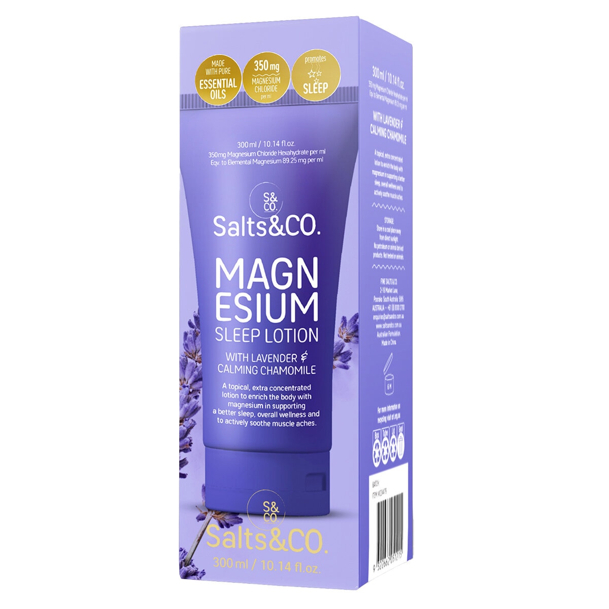 Salts & Co Magnesium Sleep Lotion 300ml - 35% Magnesium, Vegan, 350mg/ml, All Ages
