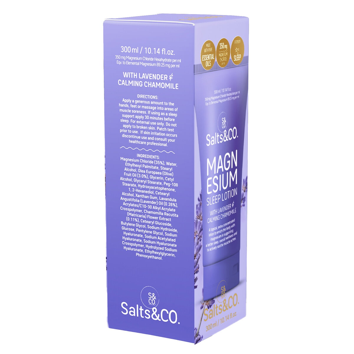 Salts & Co Magnesium Sleep Lotion 300ml - 35% Magnesium, Vegan, 350mg/ml, All Ages